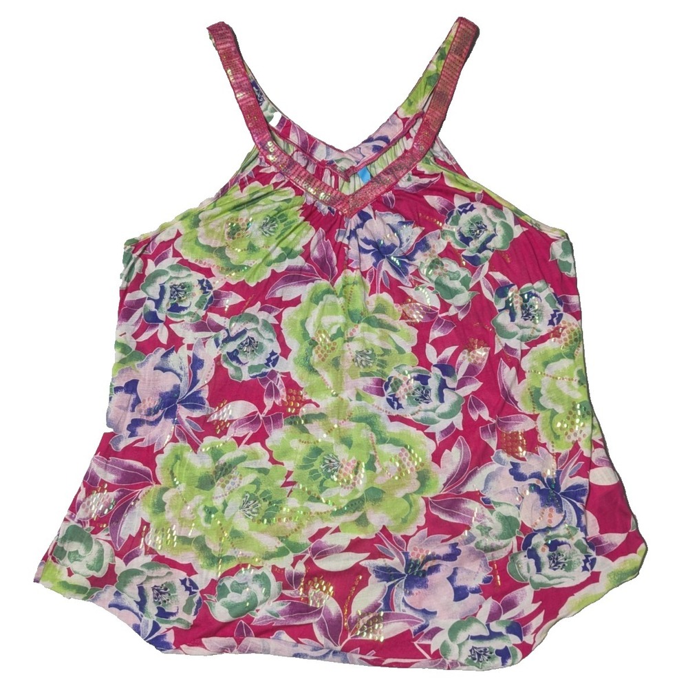 Free People Camisole Tank Top Pink Floral Sequence‎ - Women Medium